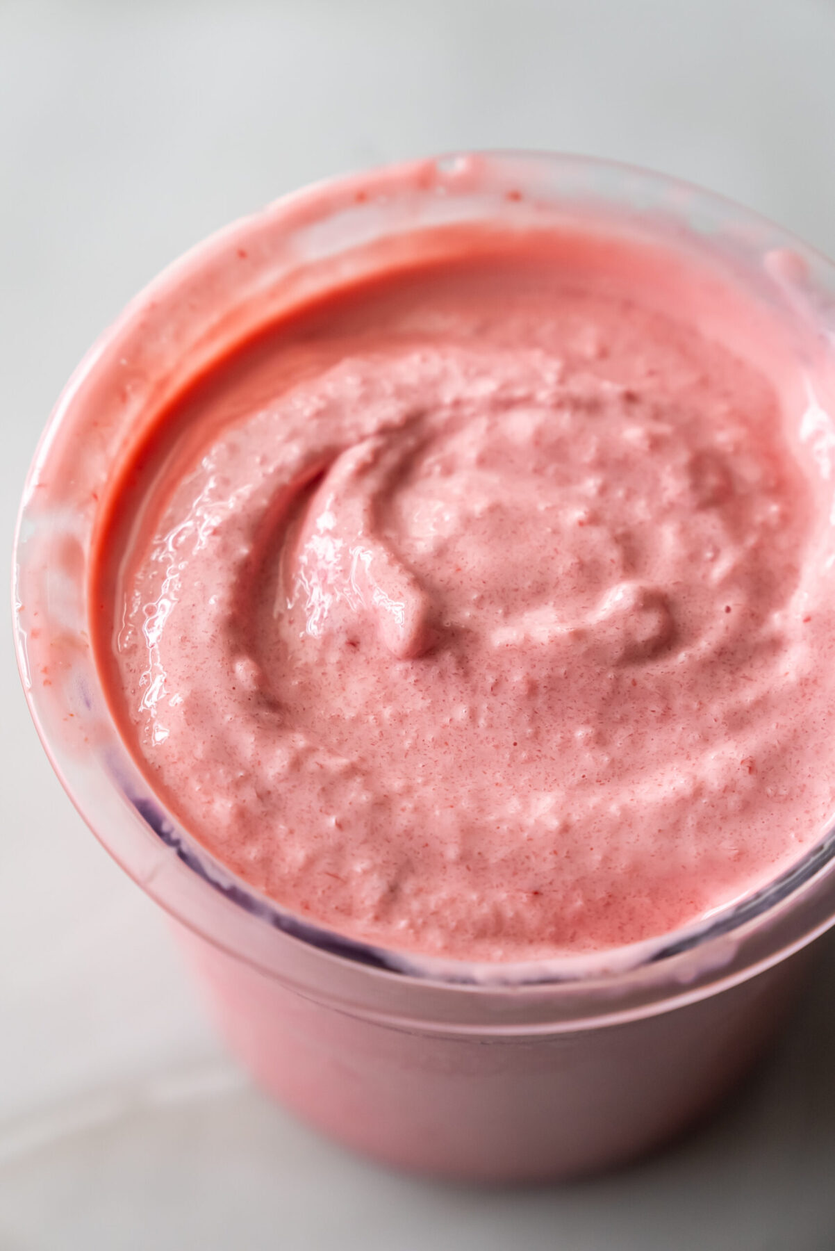 close up of cherry protein ice cream.