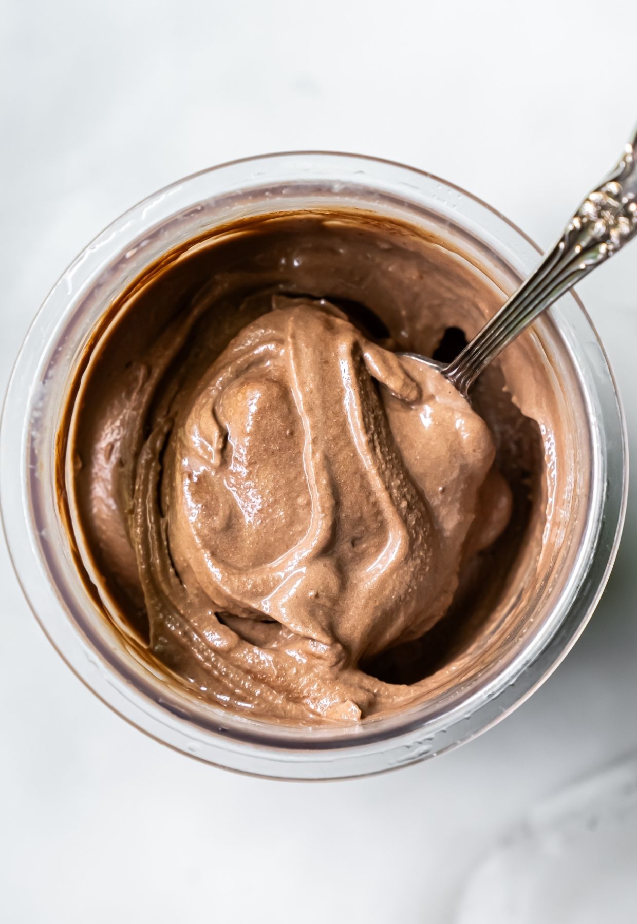 Dark Chocolate Protein Ice Cream with spoon.