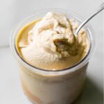 oat milk protein coffee ice cream with a spoon