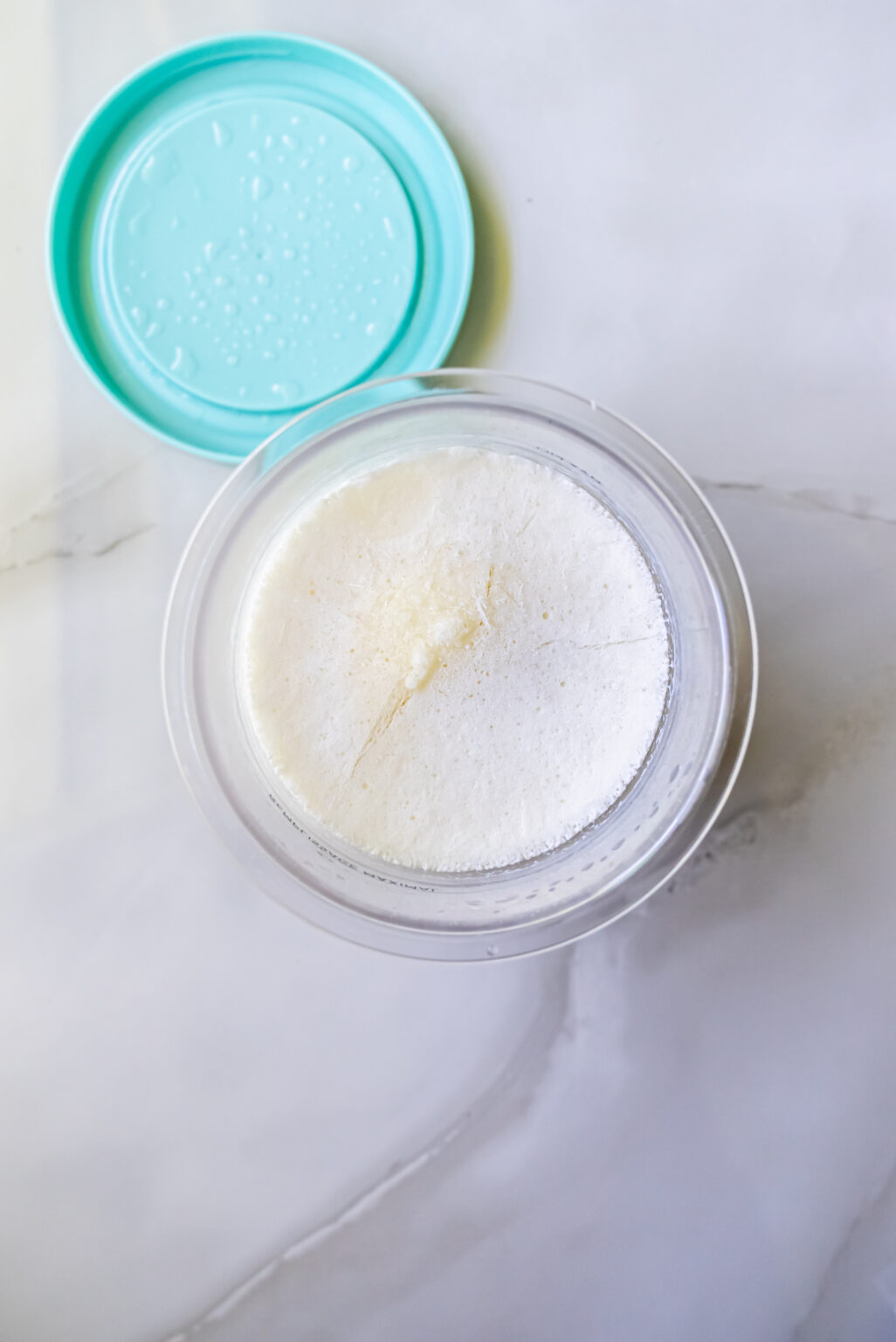 in progress shot of lemon protein ice cream.